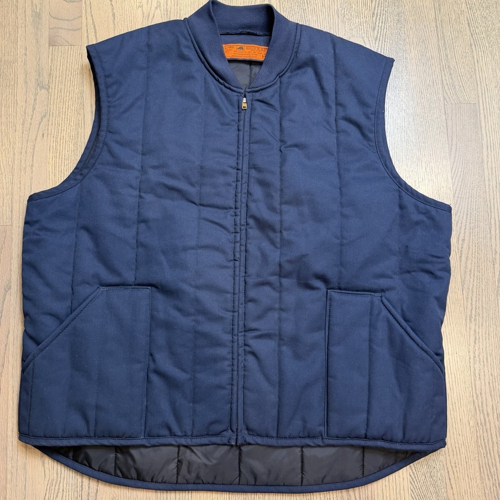 Vintage Red Kap Quilted Utility Heavyweight Work Navy Vest Men Sz XXL Rugged